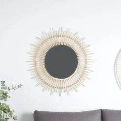 Banak Agata Miroir rond mural en rotin naturel