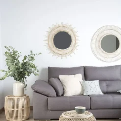 Banak Agata Miroir rond mural en rotin naturel