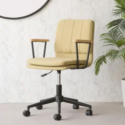 Banak Aiko Chaise de bureau rembourrée mustard avec accoudoirs et roulettes