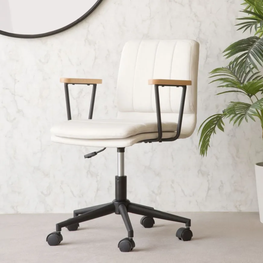 Banak Aiko Chaise de bureau rembourrée beige avec accoudoirs et roulettes