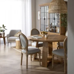 Banak Amaia Table à manger ronde en bois massif de manguier