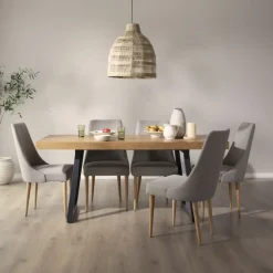 Banak Amaia Table à manger rectangulaire en bois massif de manguier et métal