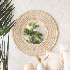 Banak Arade Miroir rond mural en rotin naturel