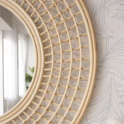 Banak Arade Miroir rond mural en rotin naturel