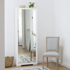 Banak Asue Chaussures étroit en bois laqué blanc avec miroir