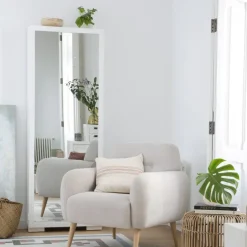 Banak Asue Chaussures étroit en bois laqué blanc avec miroir