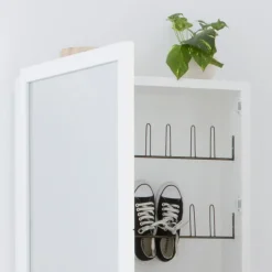 Banak Asue Chaussures étroit en bois laqué blanc avec miroir