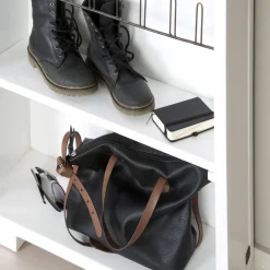 Banak Asue Chaussures étroit en bois laqué blanc avec miroir