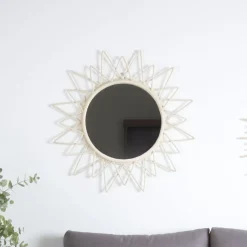 Banak Aveiro Miroir rond mural en rotin naturel