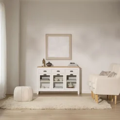 Banak Avelin Buffet étroit blanc et naturel