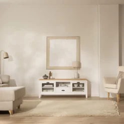 Banak Avelin Meuble tv blanc et naturel