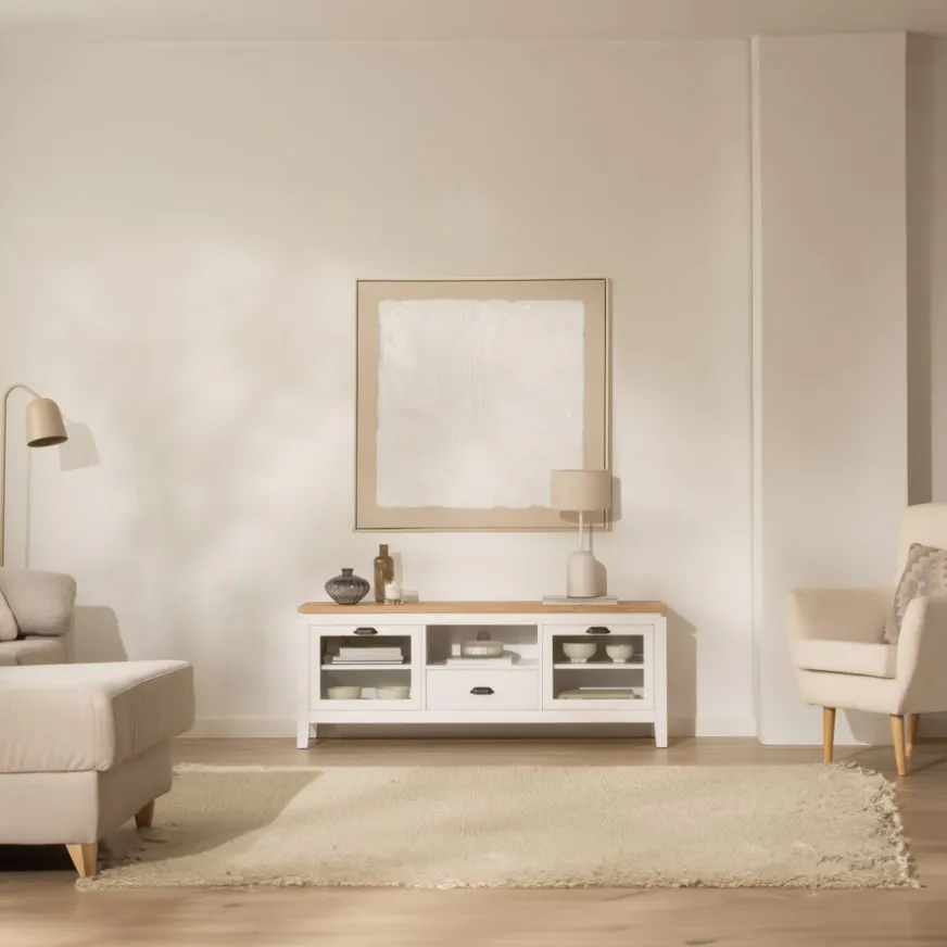 Banak Avelin Meuble tv blanc et naturel