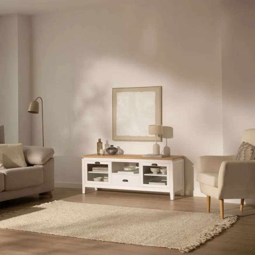 Banak Avelin Meuble tv blanc et naturel