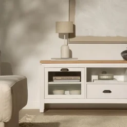 Banak Avelin Meuble tv blanc et naturel
