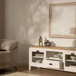 Banak Avelin Meuble tv blanc et naturel