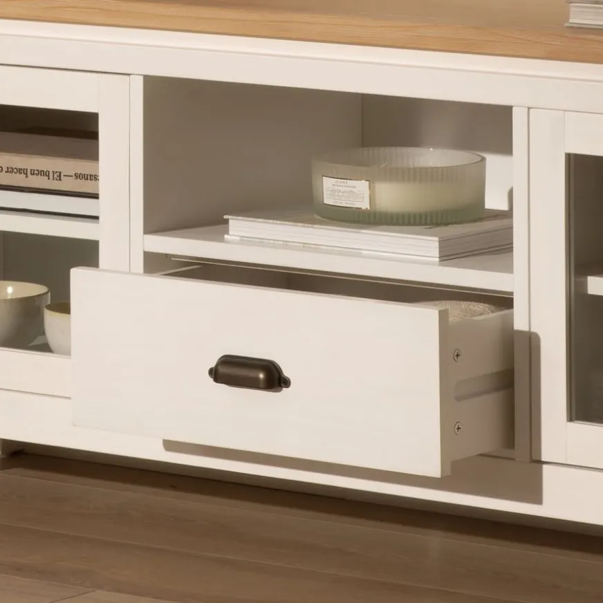 Banak Avelin Meuble tv blanc et naturel