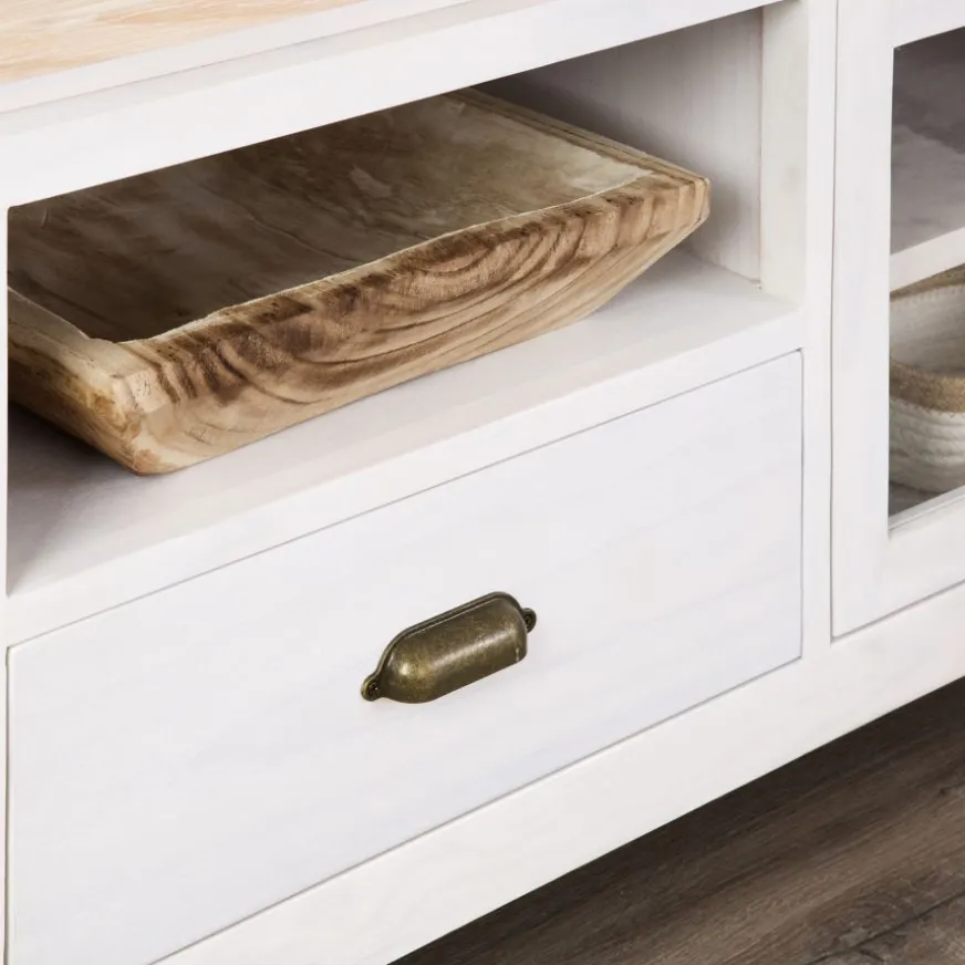 Banak Avelin Meuble tv blanc et naturel