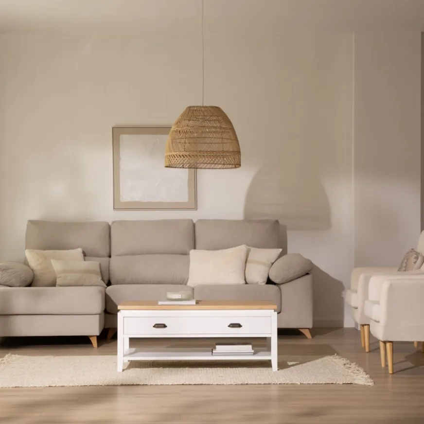 Banak Avelin Table basse relevable en bois blanc et naturel