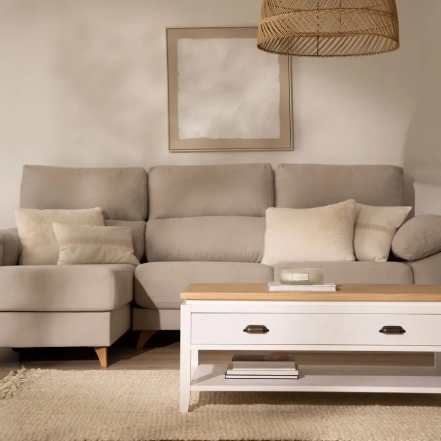 Banak Avelin Table basse relevable en bois blanc et naturel