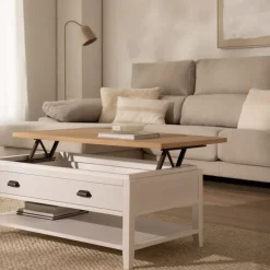 Banak Avelin Table basse relevable en bois blanc et naturel