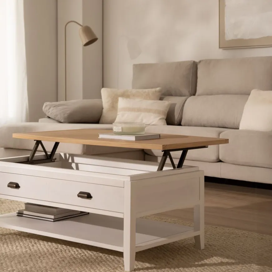 Banak Avelin Table basse relevable en bois blanc et naturel