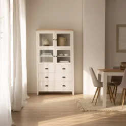 Banak Avelin Vitrine en bois blanc et naturel