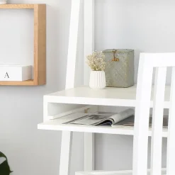 Banak Bassay Bureau en bois laqué blanc avec tiroirs et étagère