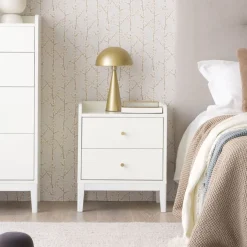 Banak Berna Table de chevet en bois laqué blanc