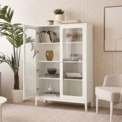 Banak Berna Vitrine basse en bois laqué blanc