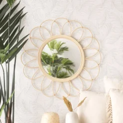 Banak Bessa Miroir rond mural en rotin naturel