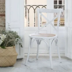 Banak Bihar Chaise en bois massif d'orme couleur blanc lavé