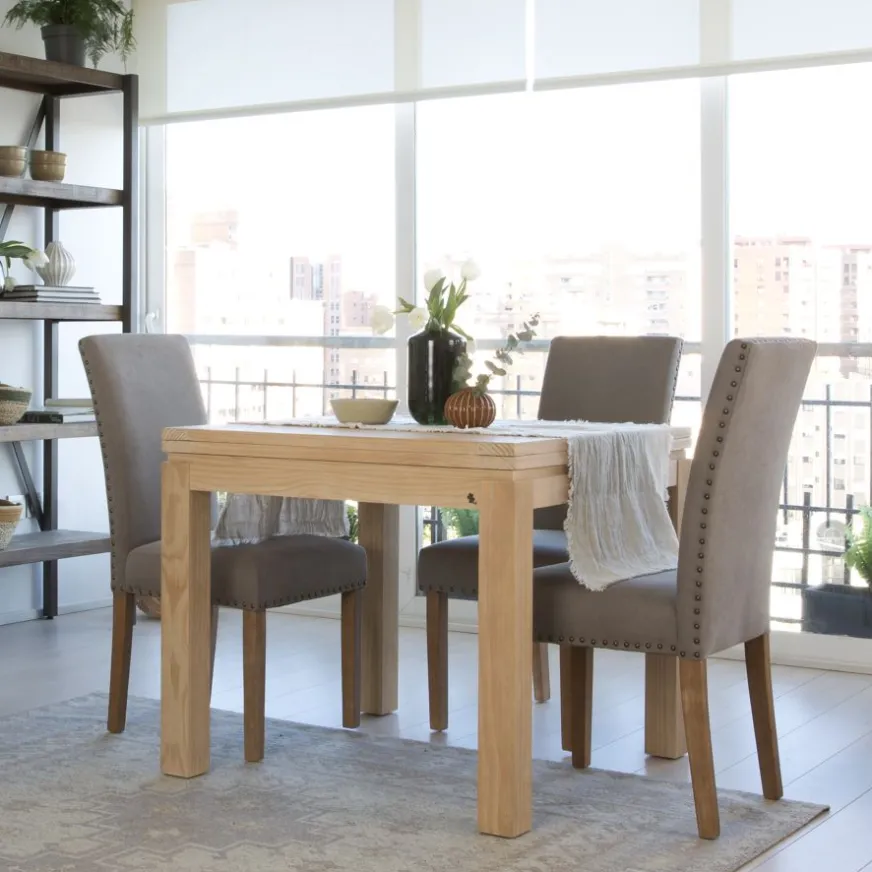 Banak Blay Table à manger extensible carrée 90/180 en bois couleur naturelle