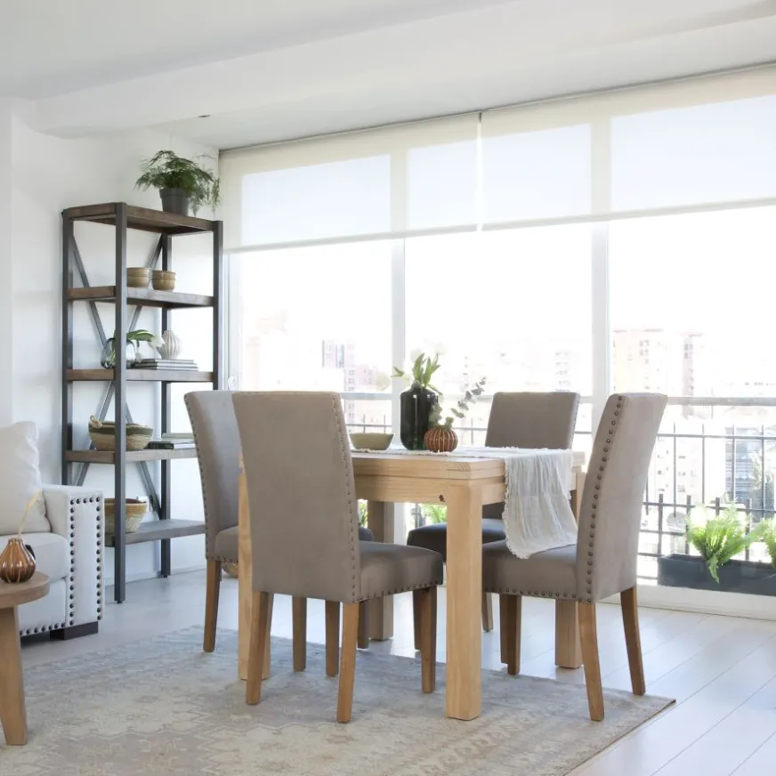 Banak Blay Table à manger extensible carrée 90/180 en bois couleur naturelle