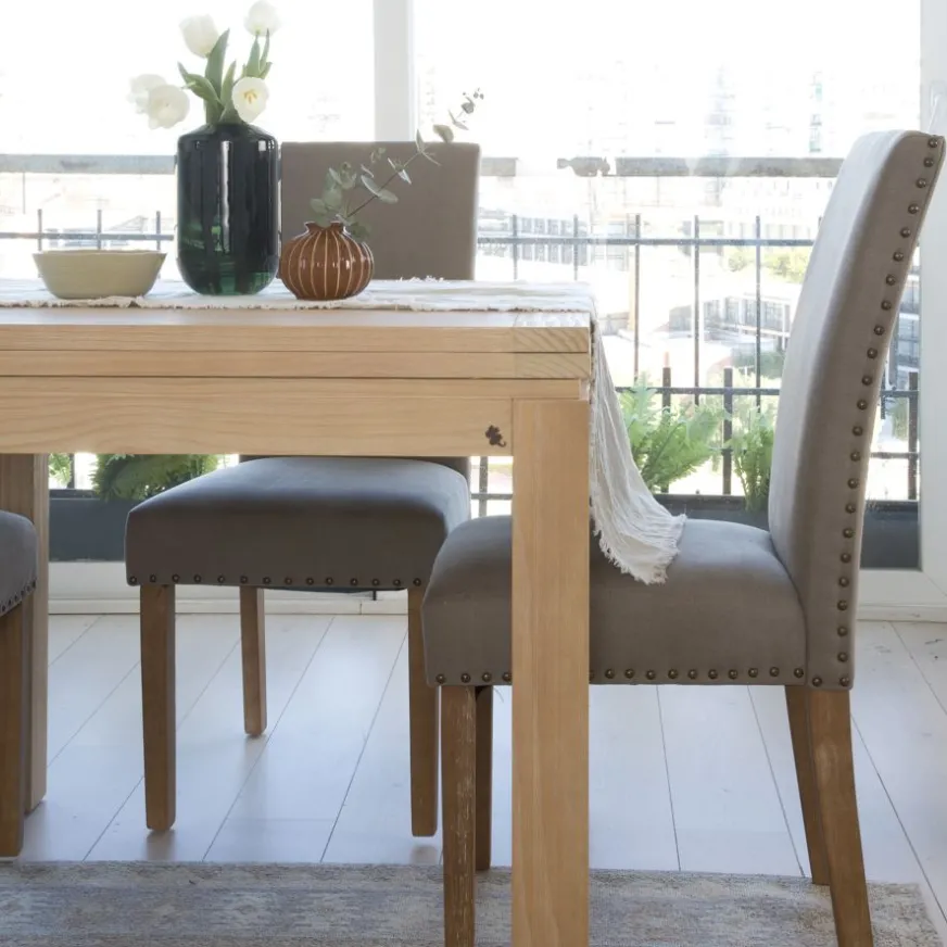 Banak Blay Table à manger extensible carrée 90/180 en bois couleur naturelle