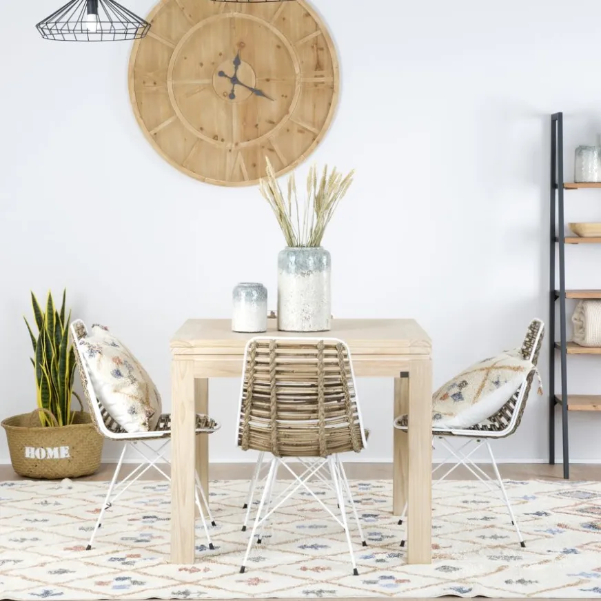 Banak Blay Table à manger extensible carrée 90/180 en bois couleur naturelle