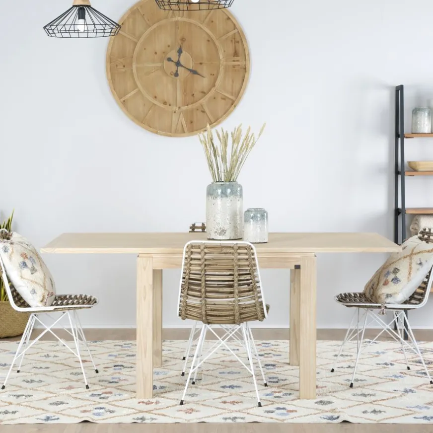 Banak Blay Table à manger extensible carrée 90/180 en bois couleur naturelle