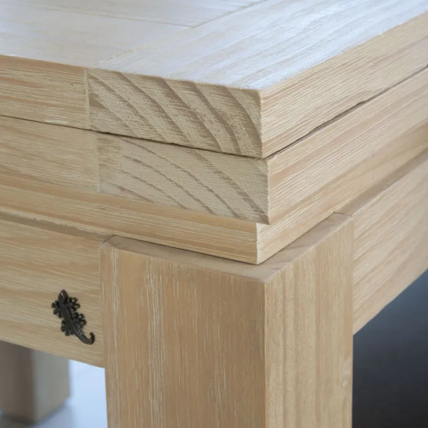 Banak Blay Table à manger extensible carrée 90/180 en bois couleur naturelle