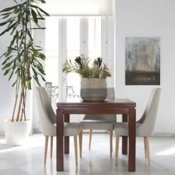 Banak Blay Table à manger carrée extensible 90/180 en bois massif de couleur teck