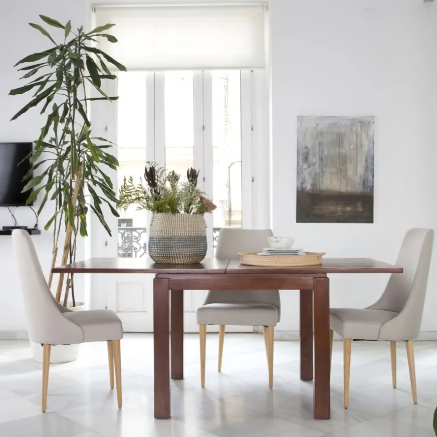 Banak Blay Table à manger carrée extensible 90/180 en bois massif de couleur teck