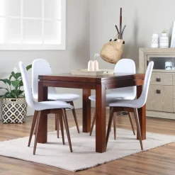 Banak Blay Table à manger carrée extensible 90/180 en bois massif de couleur teck