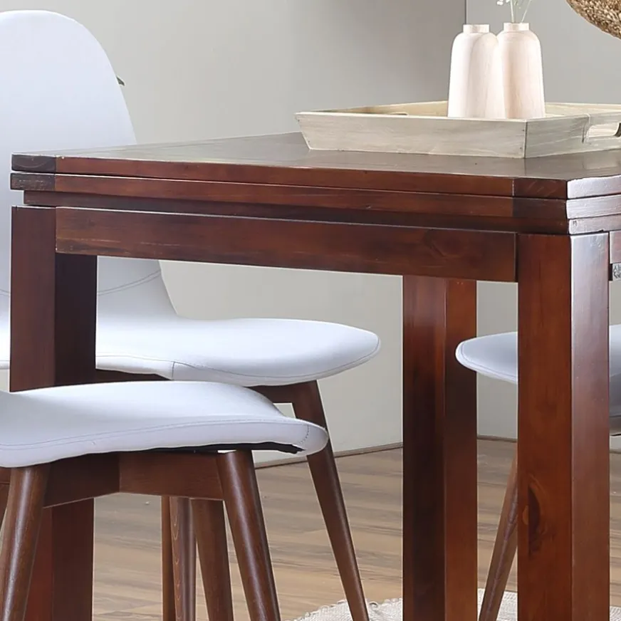 Banak Blay Table à manger carrée extensible 90/180 en bois massif de couleur teck