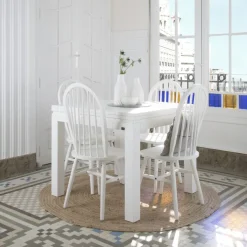 Banak Blay Table à manger carrée extensible 90/180 en bois laqué blanc