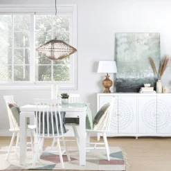 Banak Blay Table à manger carrée extensible 90/180 en bois laqué blanc