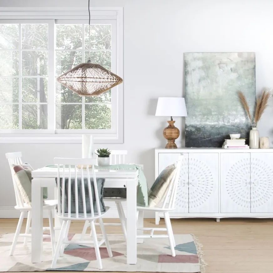 Banak Blay Table à manger carrée extensible 90/180 en bois laqué blanc