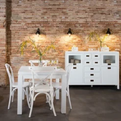 Banak Blay Table à manger carrée extensible 90/180 en bois laqué blanc