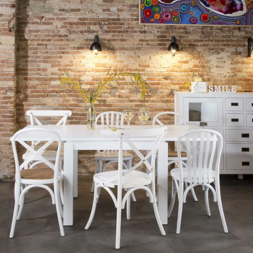 Banak Blay Table à manger carrée extensible 90/180 en bois laqué blanc