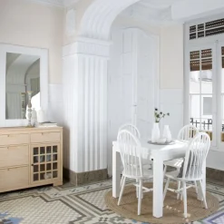 Banak Blay Table à manger carrée extensible 90/180 en bois laqué blanc