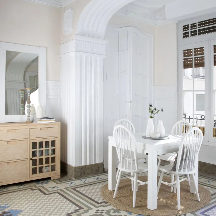 Banak Blay Table à manger carrée extensible 90/180 en bois laqué blanc