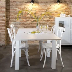 Banak Blay Table à manger carrée extensible 90/180 en bois laqué blanc