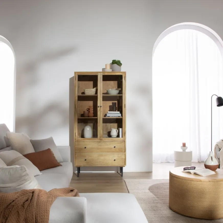 Banak Boréal Vitrine en bois massif de manguier et métal